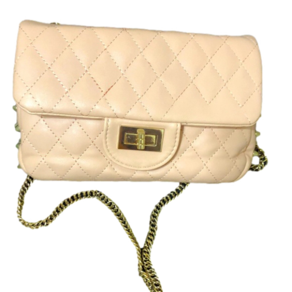 SHOULDER strap bag medium,quilted ,peach  spike studded .